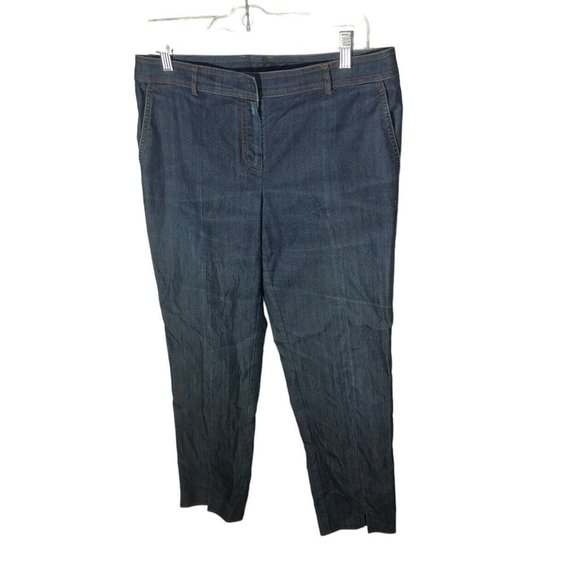 St. John Womens Flat Front Denim Jeans Size 8 Dark Wash Ankle Straight - Picture 2 of 8